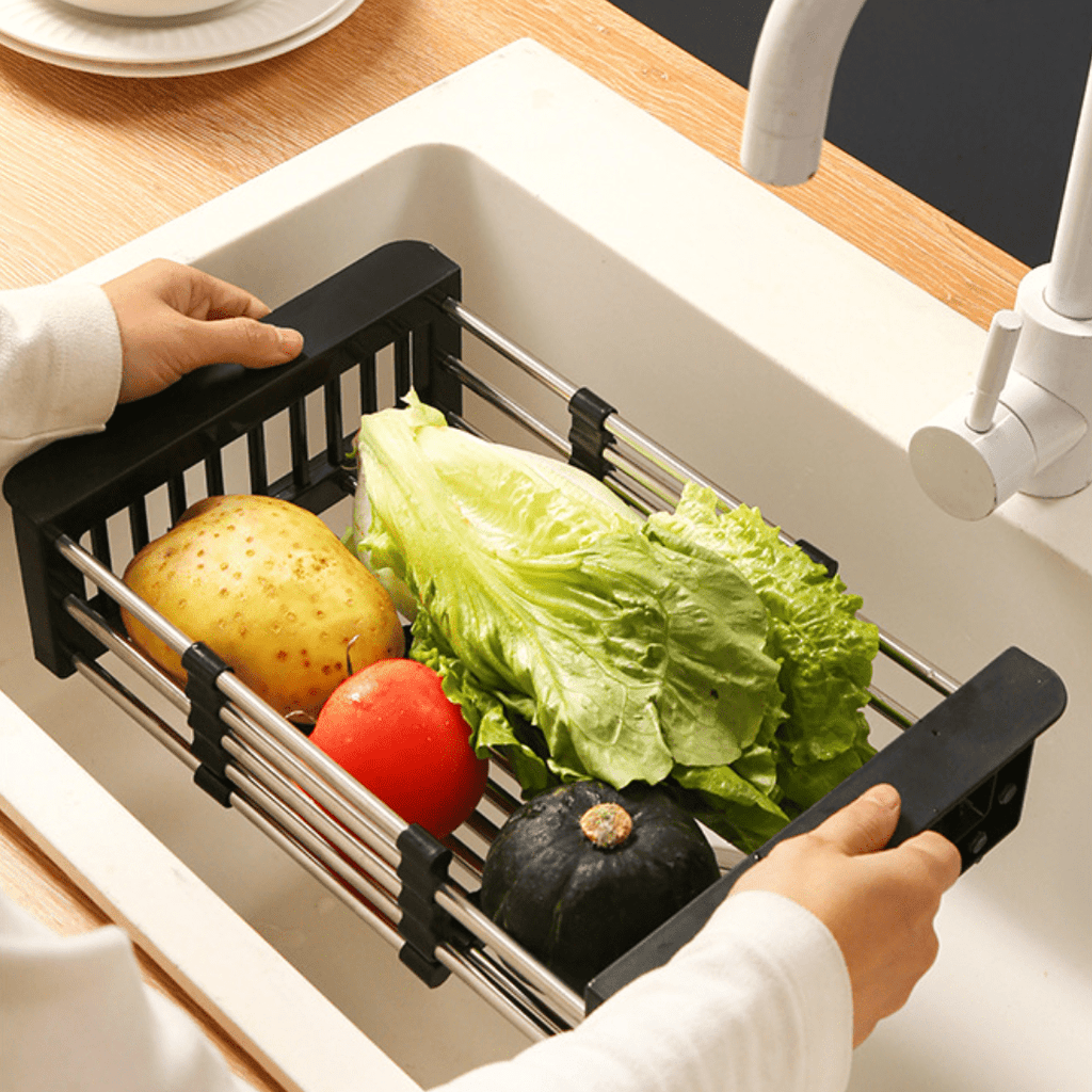 Multi-Functional Retractable Stainless Steel Sink Drain Basket Rack