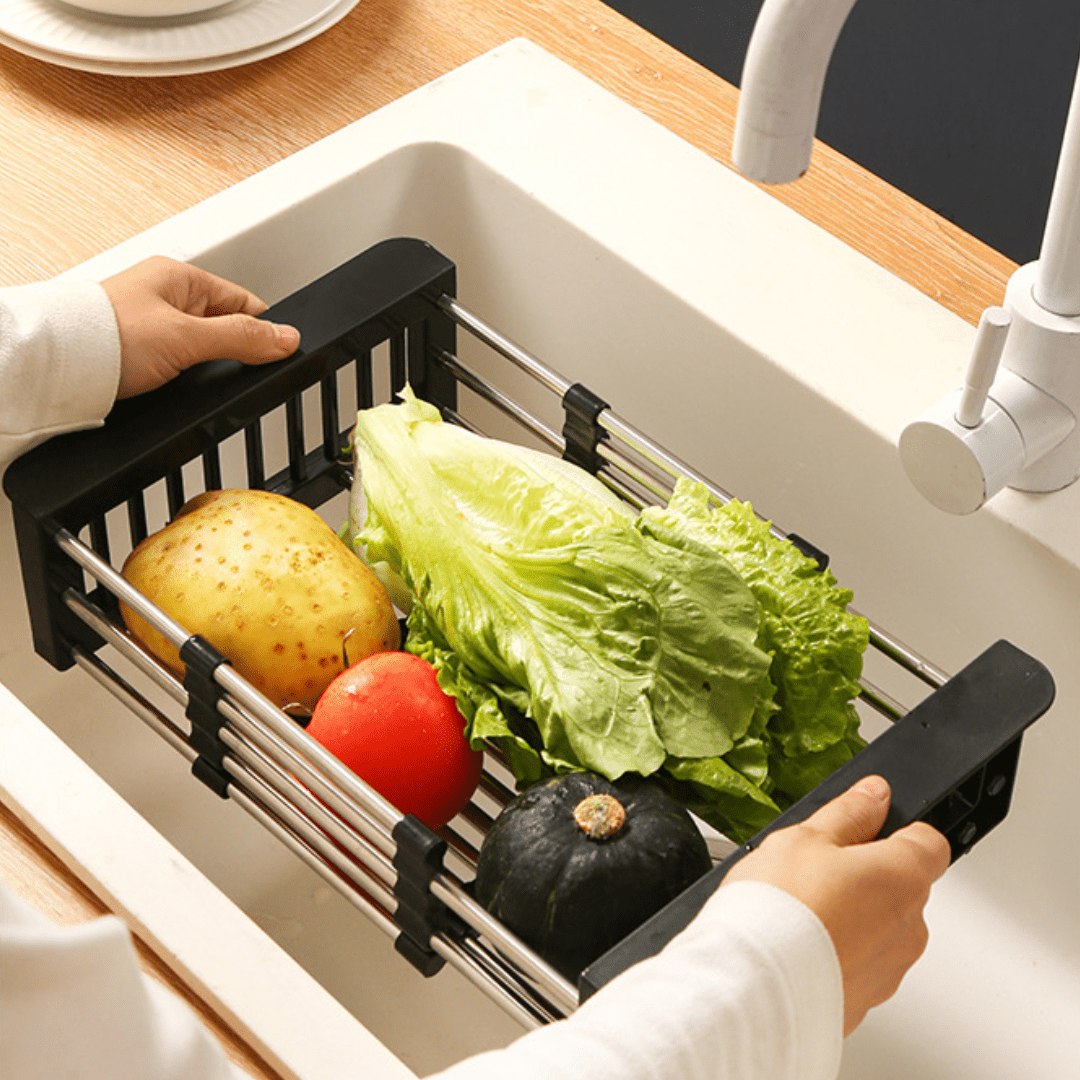 Multi-Functional Retractable Stainless Steel Sink Drain Basket Rack
