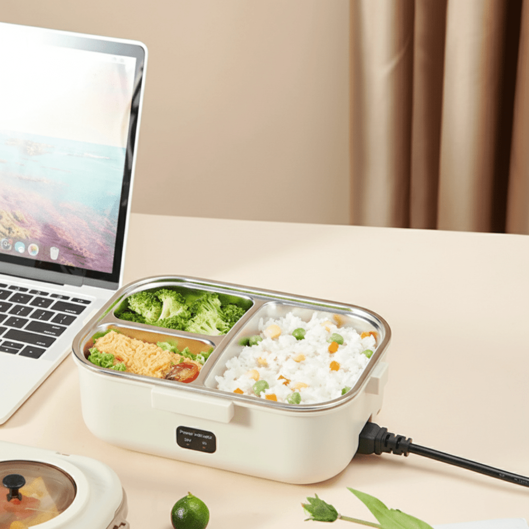 Multifunctional Electric 48W Heated Lunch Box with Leakproof Stainless Steel Liner(1.1Litre)