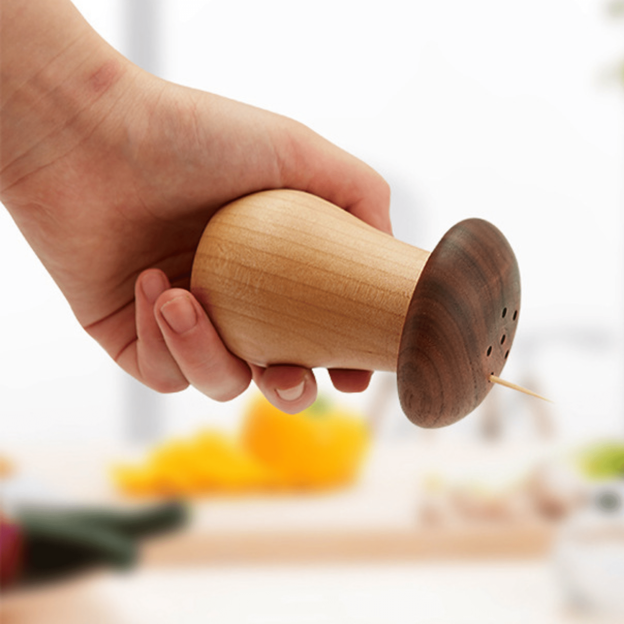 Natural Solid Wood Toothpick Case with Vintage Mushroom Top