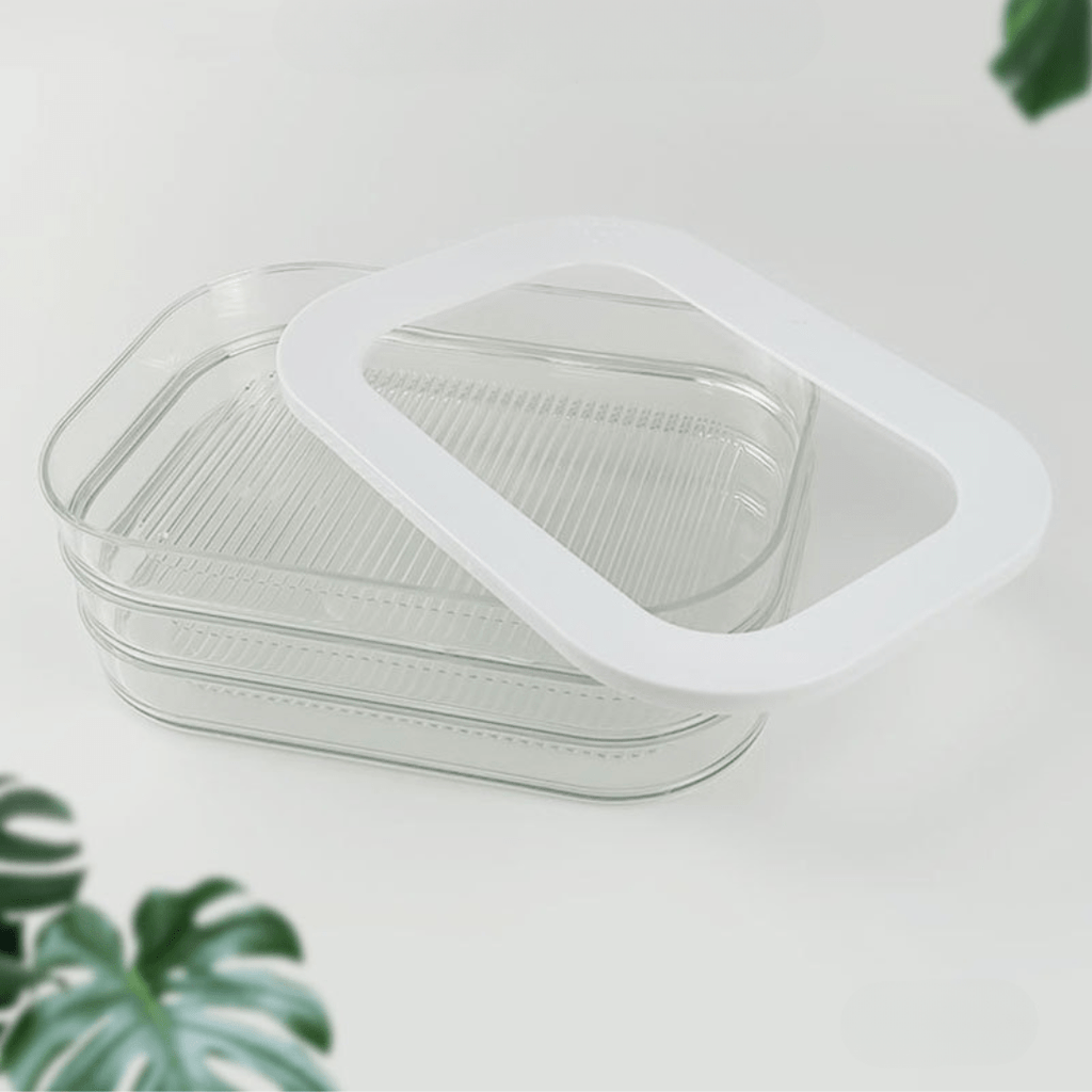 Multi-Purpose Three-Layer Transparent Refrigerator Sealed Storage Box with Lid
