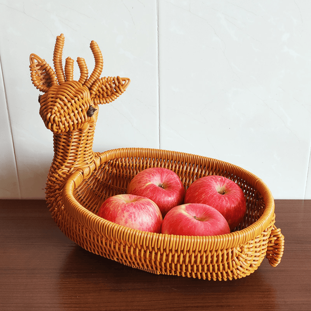 Multi-Purpose Deer-Shaped Imitation Rattan Food & Bread Basket (32cm)