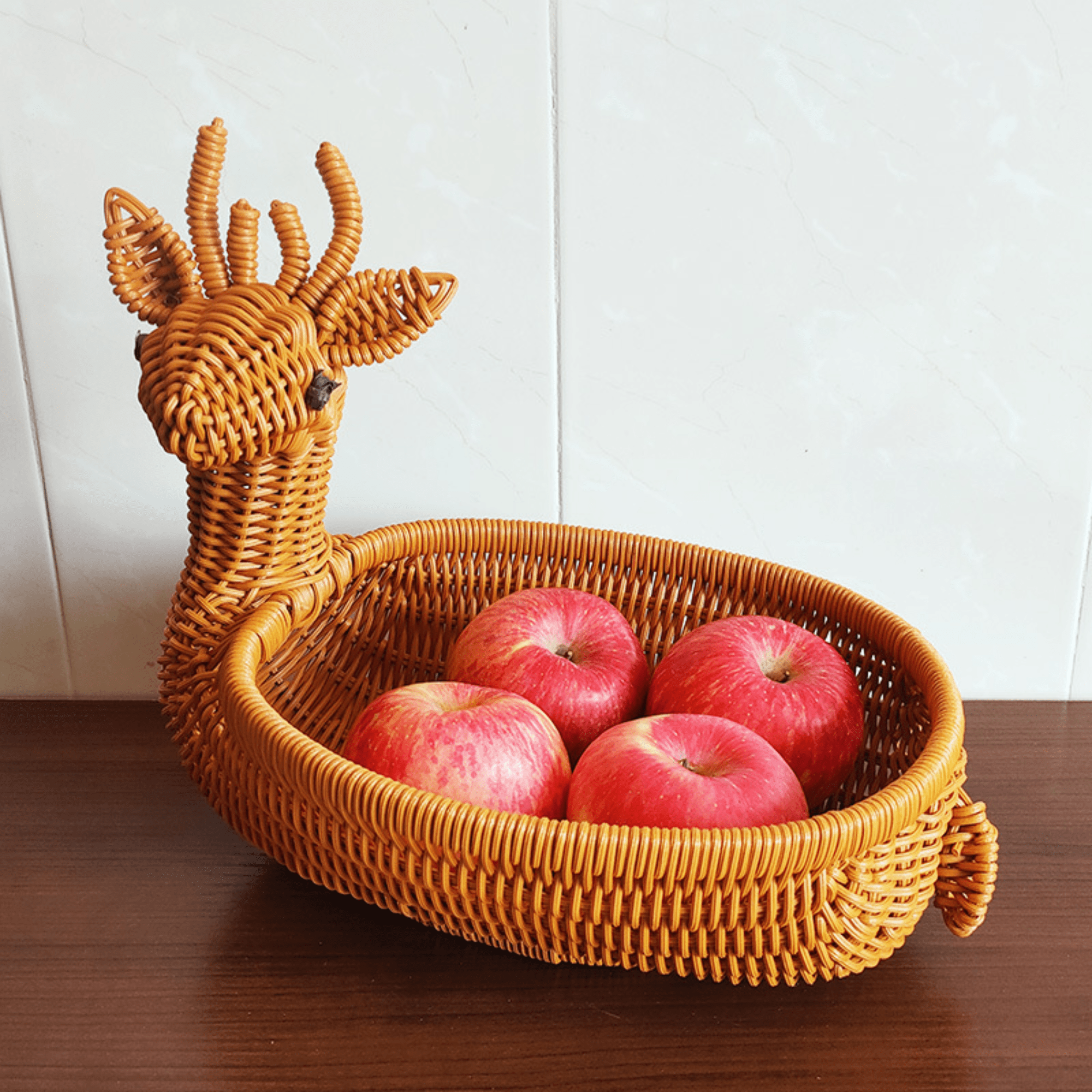 Multi-Purpose Deer-Shaped Imitation Rattan Food & Bread Basket (32cm)