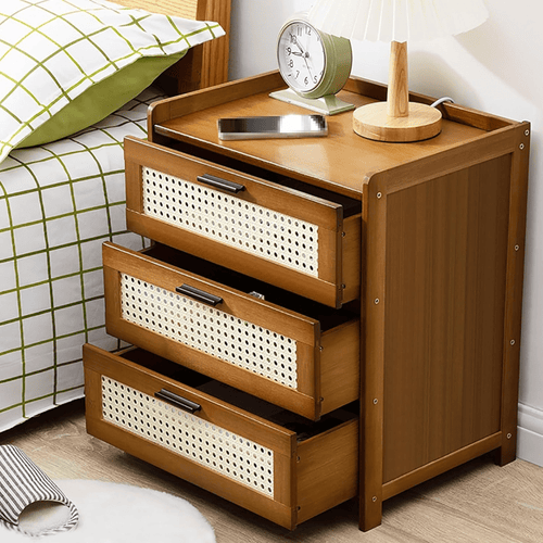 Bamboo Wood Storage Organizer with Imitation Rattan Cabinet (42cm)