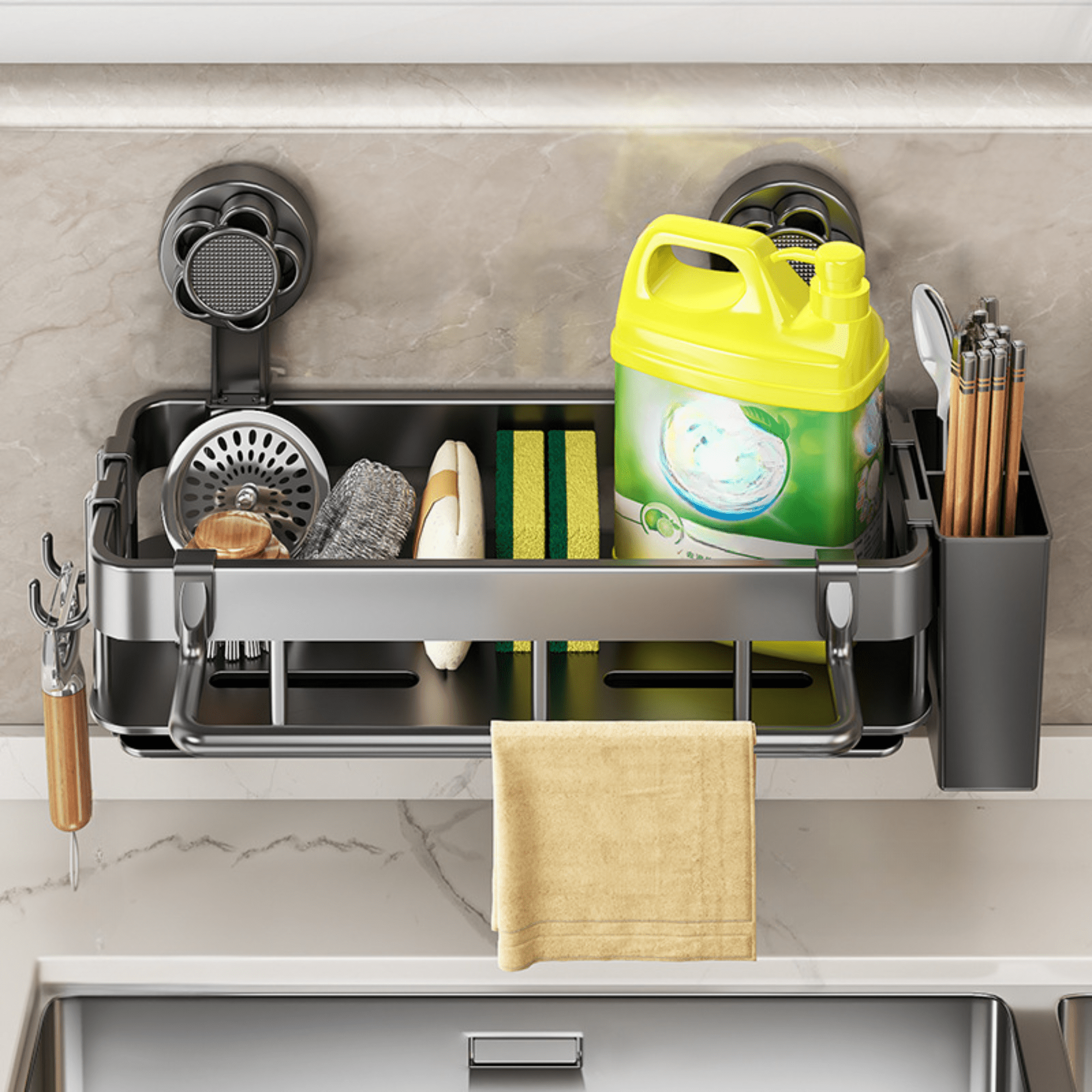 Multi-Functional Plastic Wall Storage Rack with Strong Suction Cup