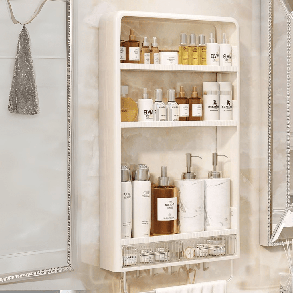 Multipurpose Multi-Layer Plastic Wall Mounted Storage Rack with Hooks(40cm)