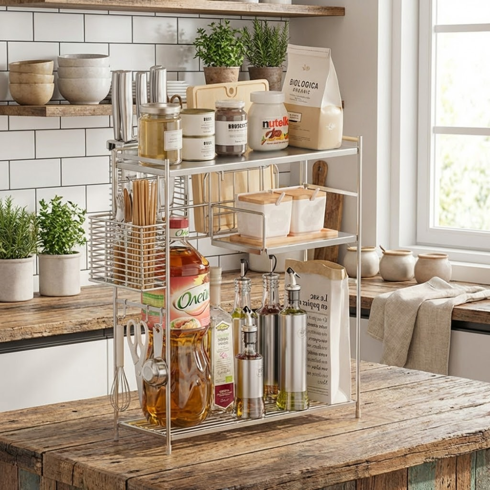 Space-Saving Stainless Steel Seasoning Storage Stand