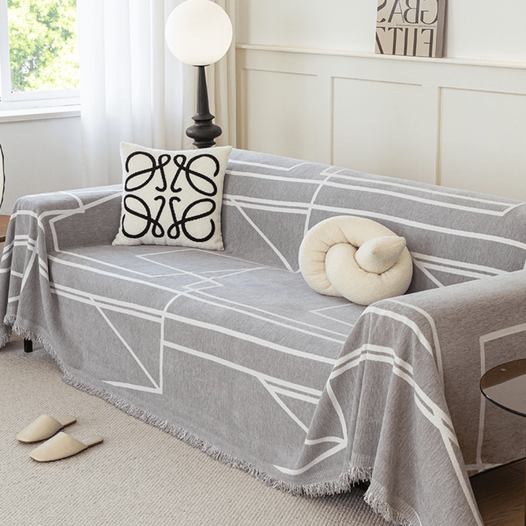 Geometric Print Light Grey Elegance Chenille Sofa Cover