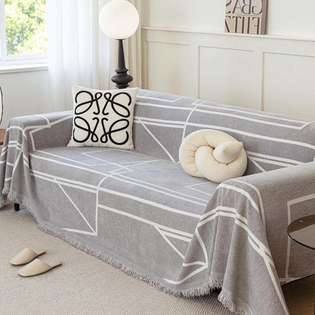 Geometric Print Light Grey Elegance Chenille Sofa Cover