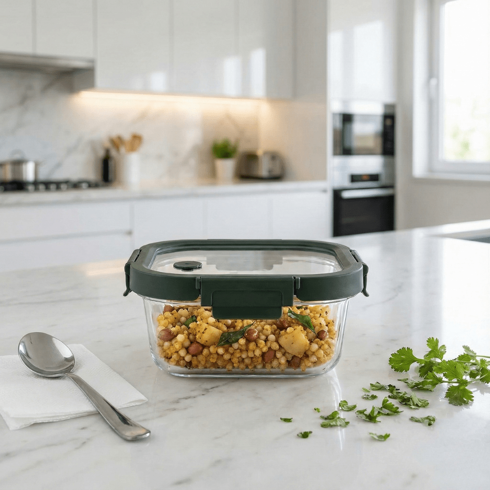 Square Borosilicate Glass Container with Vented Glass Lid