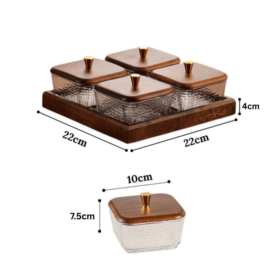 Multi-Compartment High-Borosilicate Glass Fruit and Nut Serving Tray Set