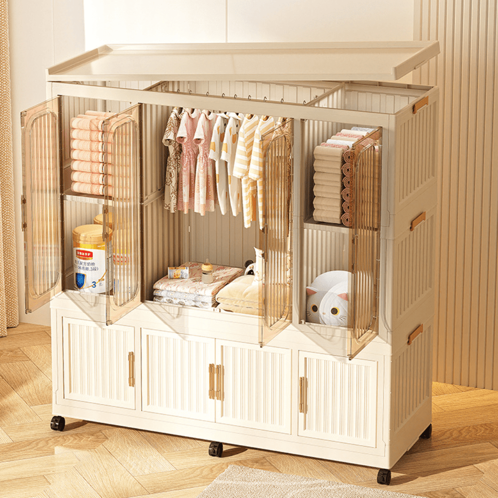 Multi-Tier Magnetic Door Plastic Storage Wardrobe With Wheels(120cm)