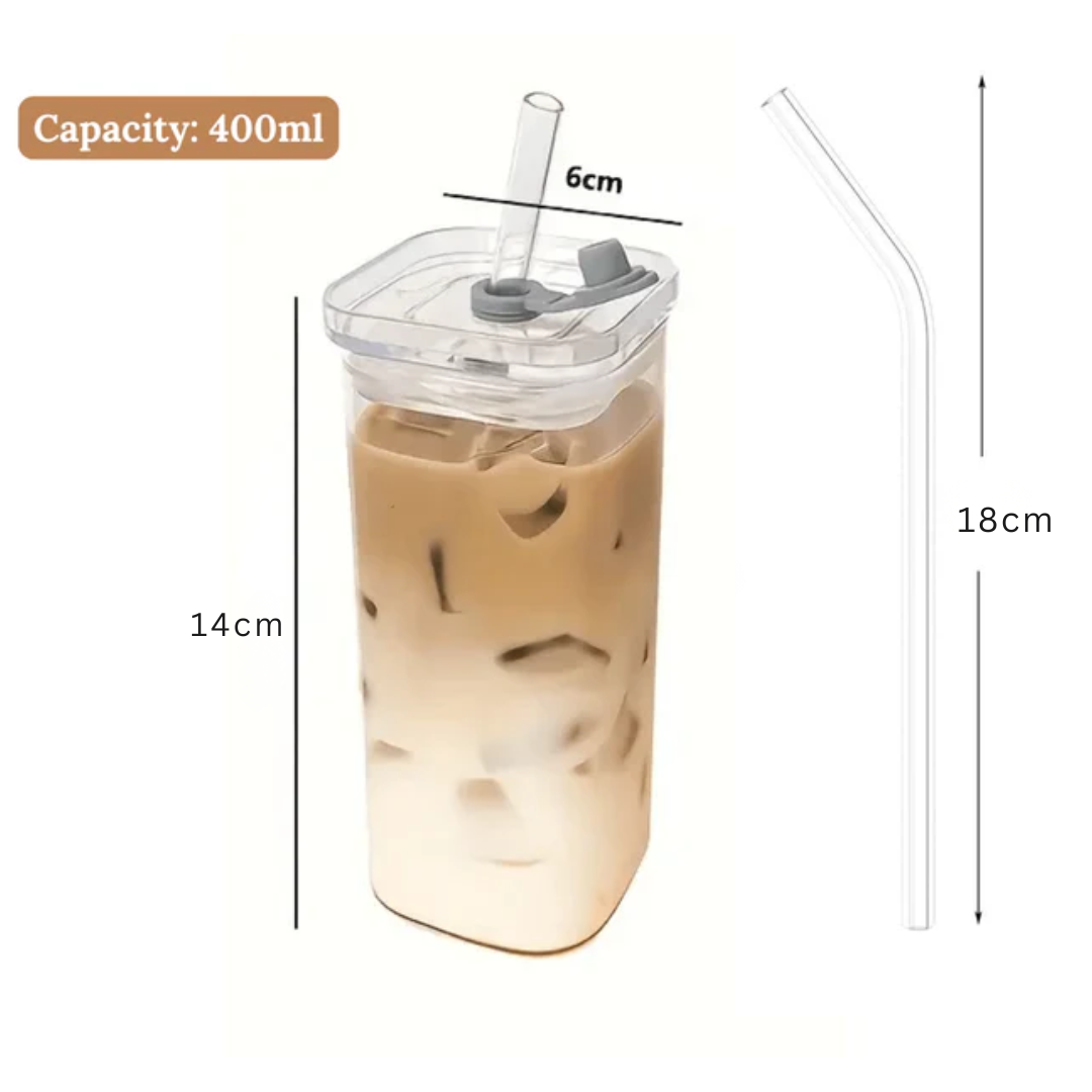 Multi-Purpose Borosilicate Glass Coffee and Juice Cup with Lid(400ml)