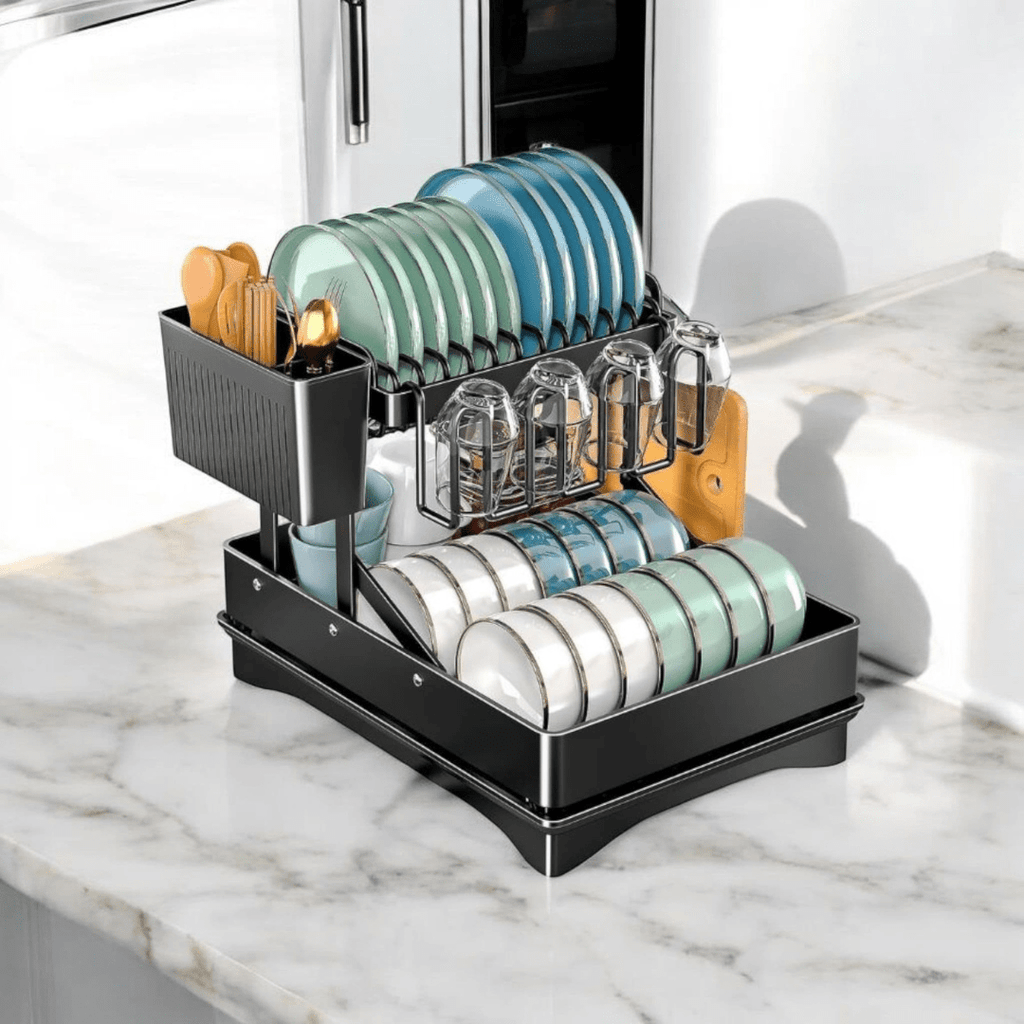 Space-Saving Foldable Iron Kitchen Dish Organizer Rack