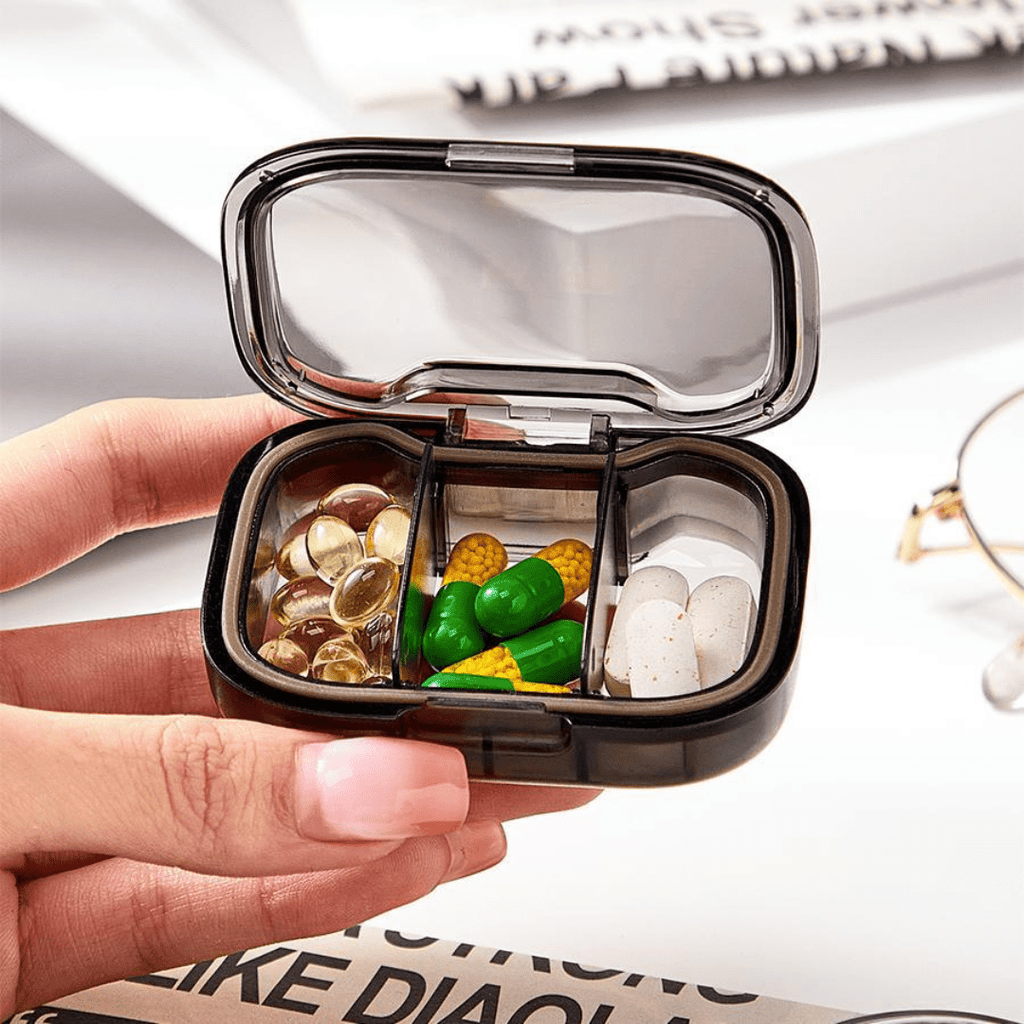 Compact Triple-Sealed Adjustable 3-Grid Mini Pill Organizer Box