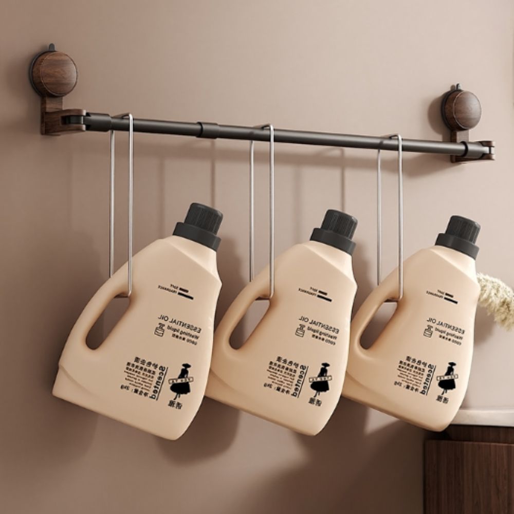 No-Drill Retractable Walnut Towel Rack