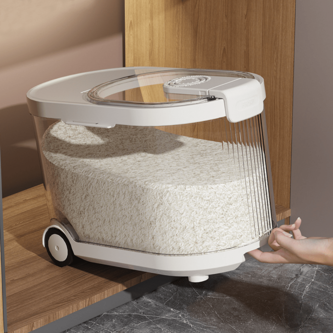 Sealed Rice Storage Container with Measuring Cup & Wheels (11Kg)