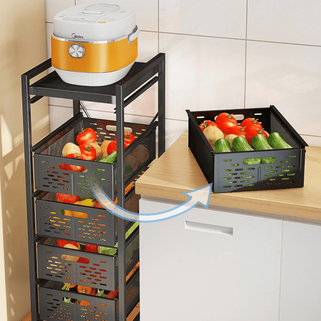 Multi-Layer Rolling Drawer-Style Storage Rack with Detachable Baskets