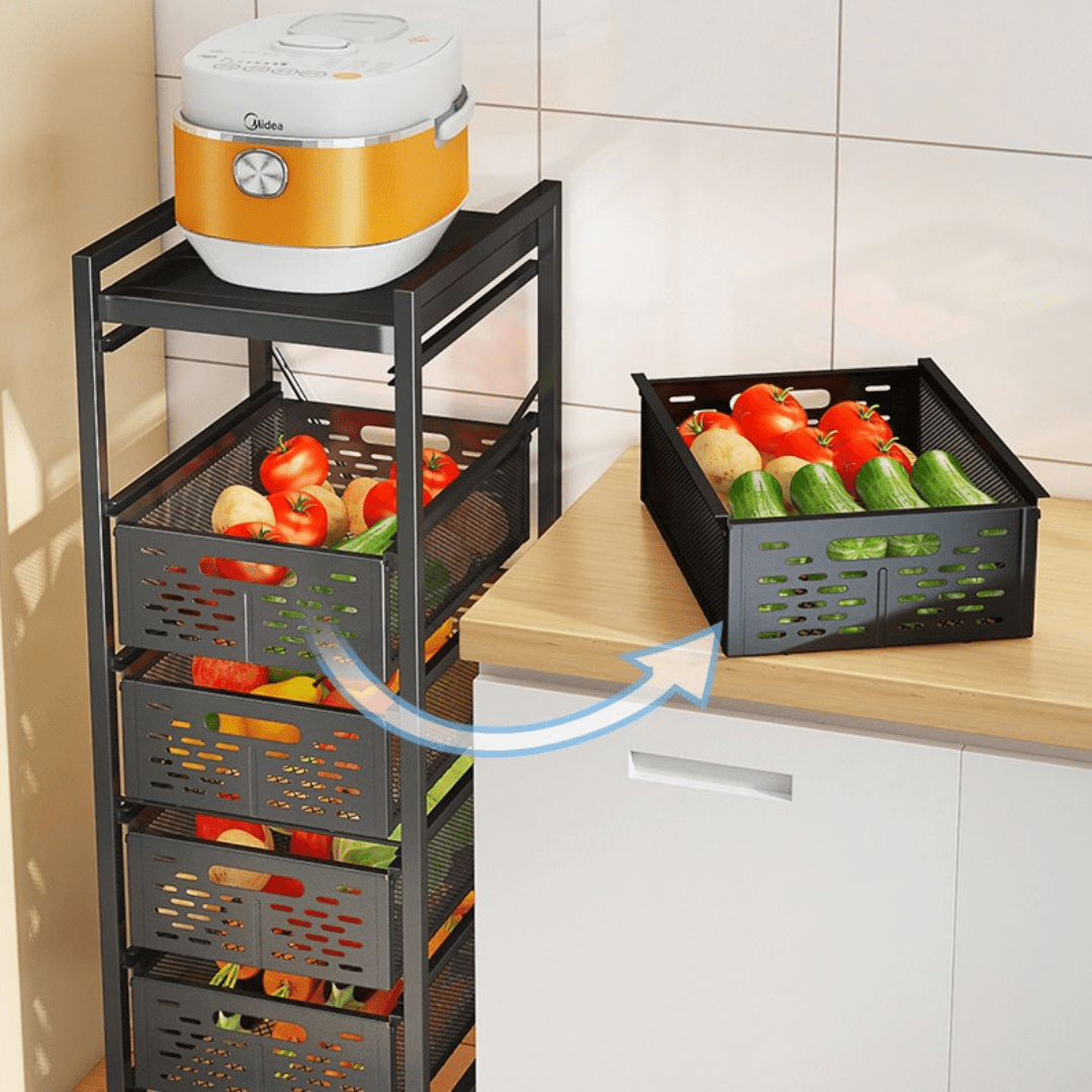 Multi-Layer Rolling Drawer-Style Storage Rack with Detachable Baskets