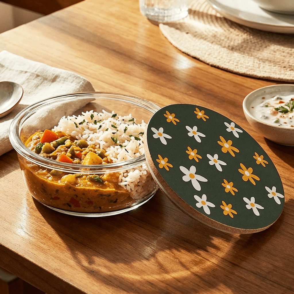 Round Borosilicate Glass Food Container with Printed Lid