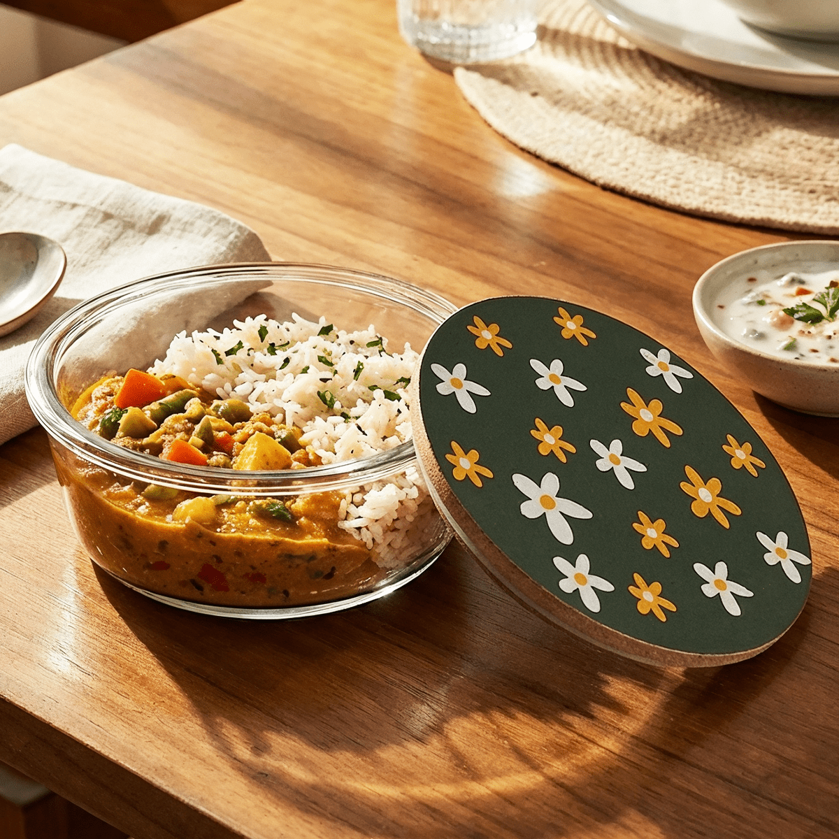 Round Borosilicate Glass Food Container with Printed Lid