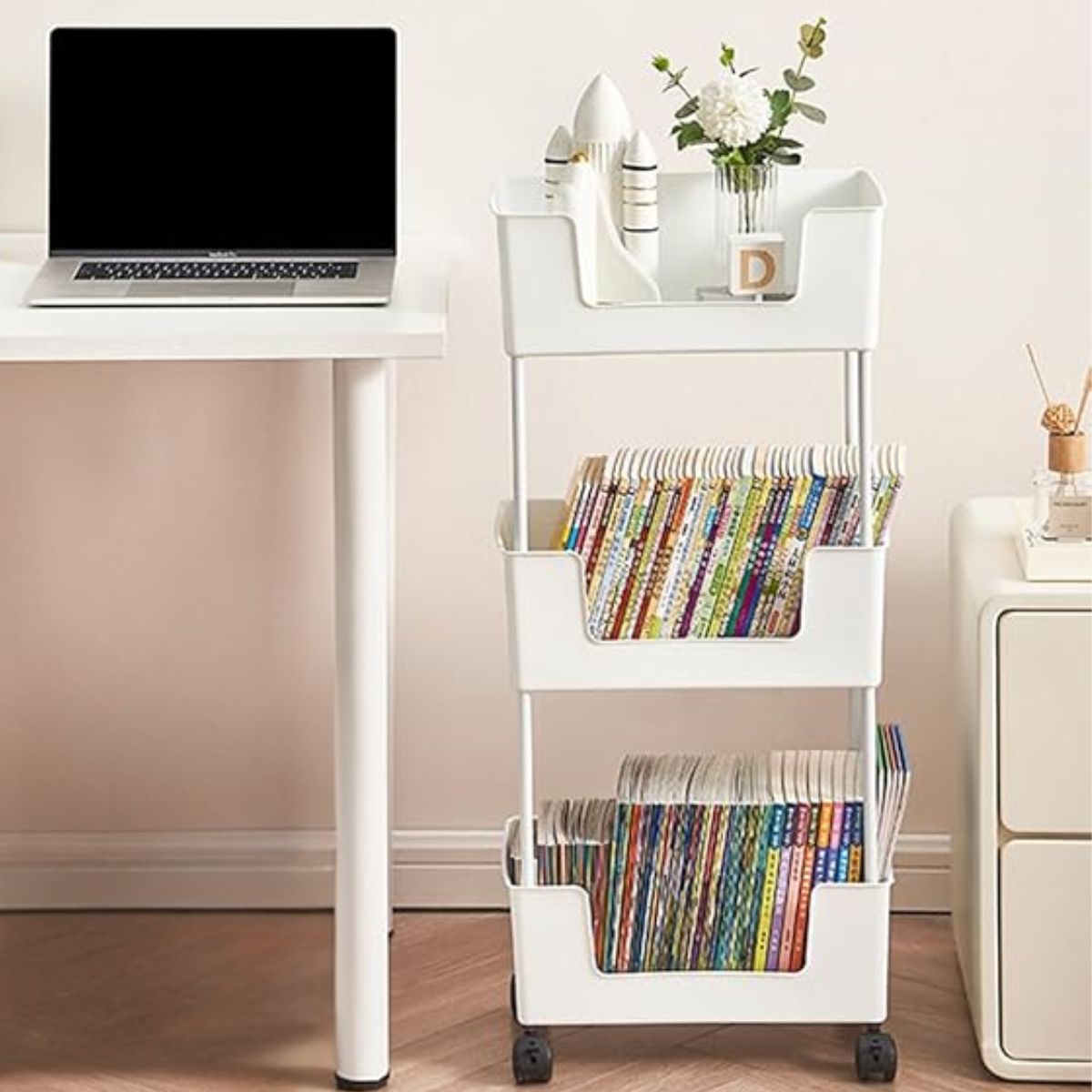 Multi-Layer Rolling Storage Trolley With Rotating Wheels