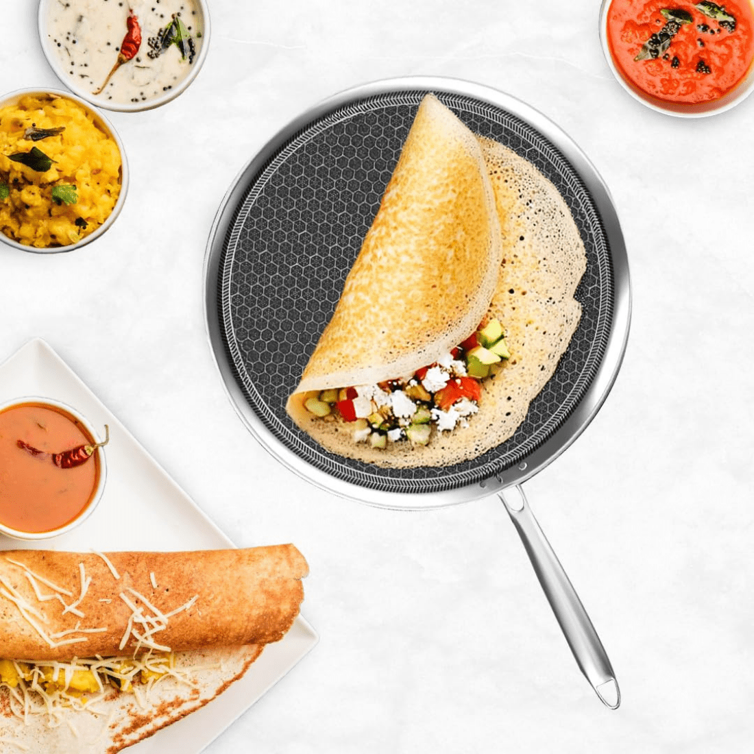 Tri-Ply Stainless Steel Honeycomb Non-Stick Tawa(29cm)