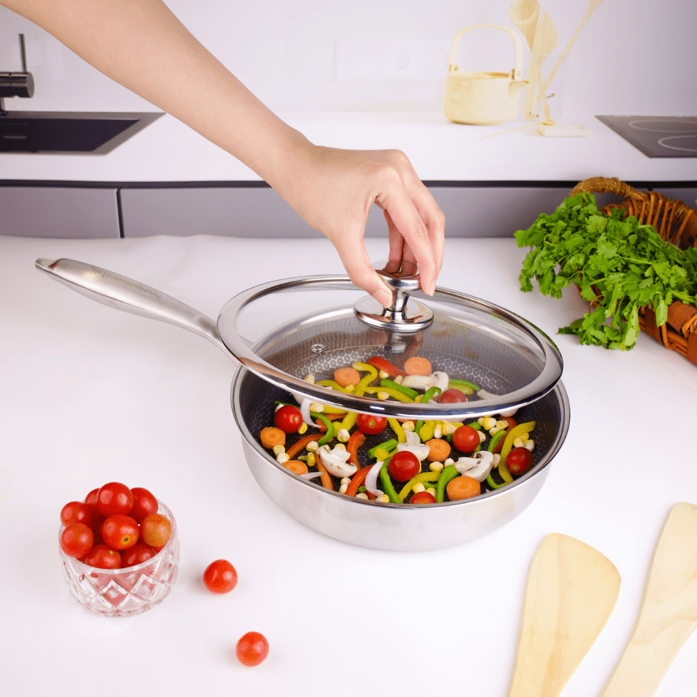 Multi-Purpose Stainless Steel Non-Stick Honeycomb Frying Pan With Lid(24cm)