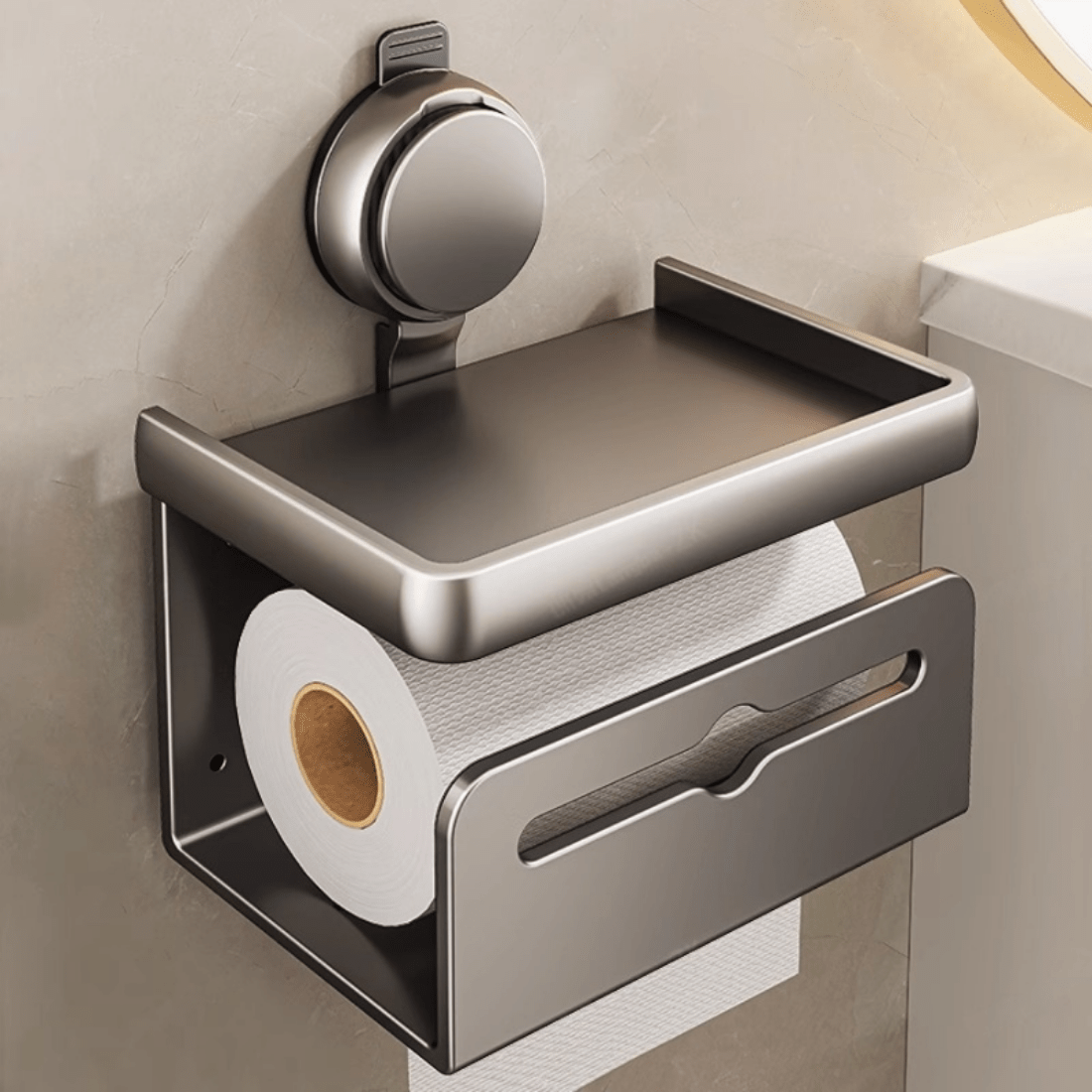 Wall-Mounted Toilet Paper Box with Removable Suction Cup