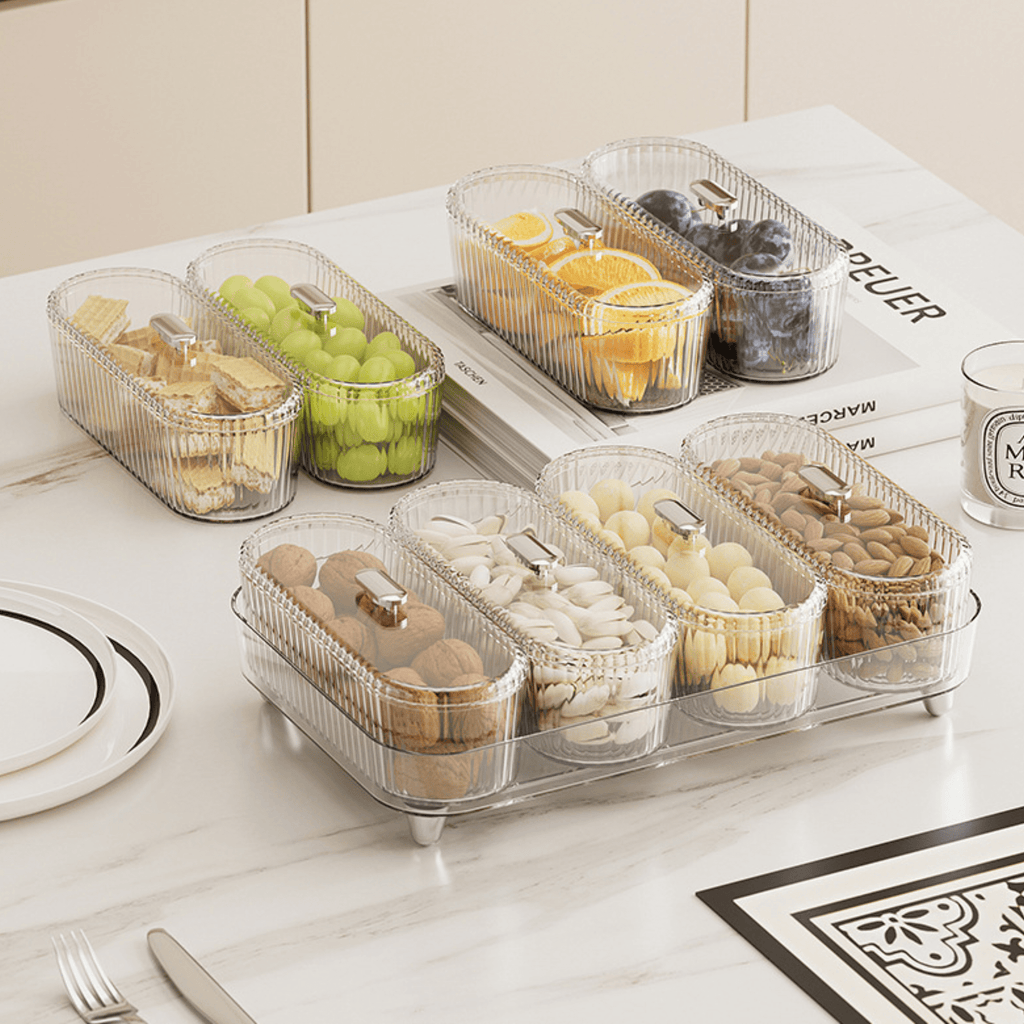 Premium 4 Jar Snack & Dry Fruit Container Set with Tray & Lids