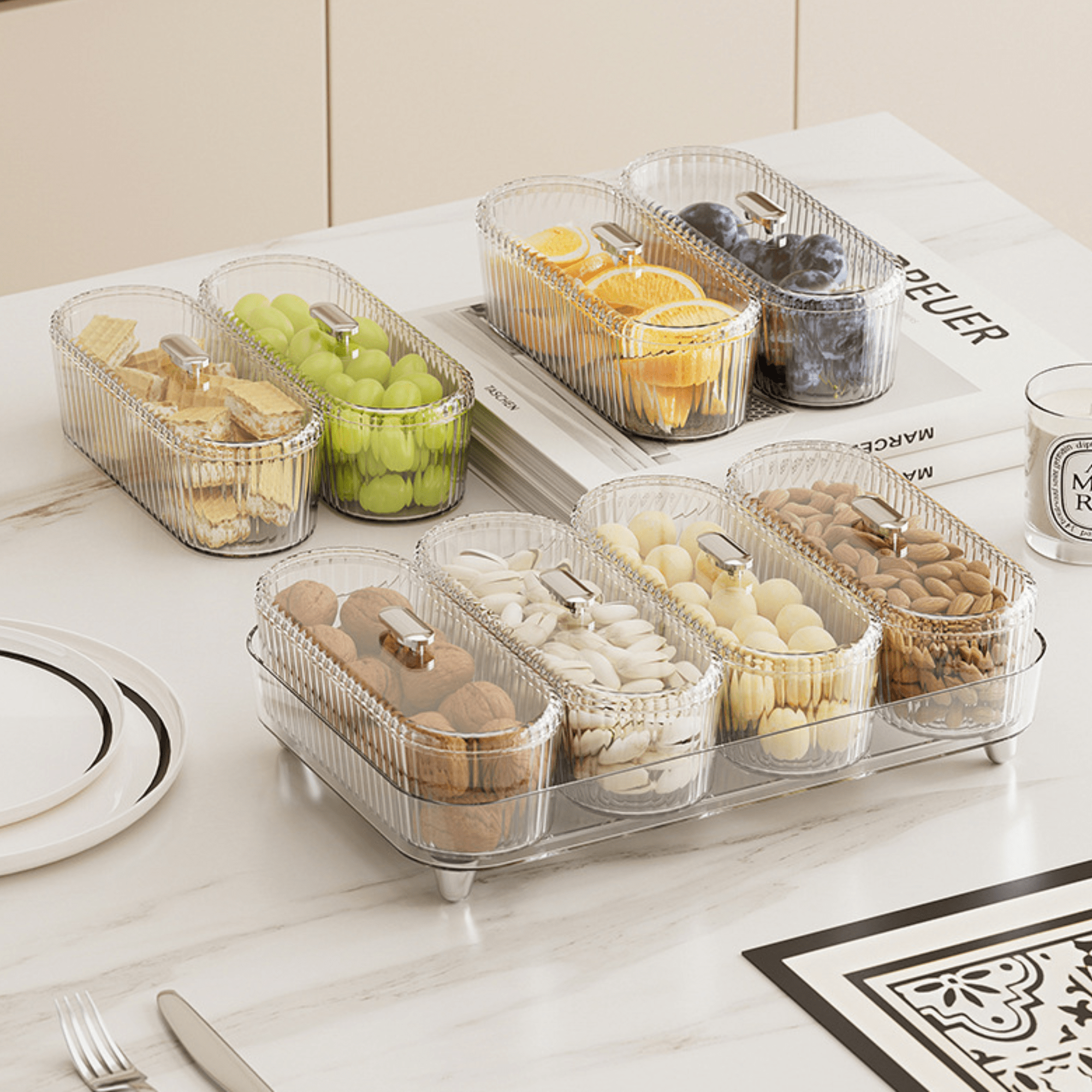 Premium 4 Jar Snack & Dry Fruit Container Set with Tray & Lids