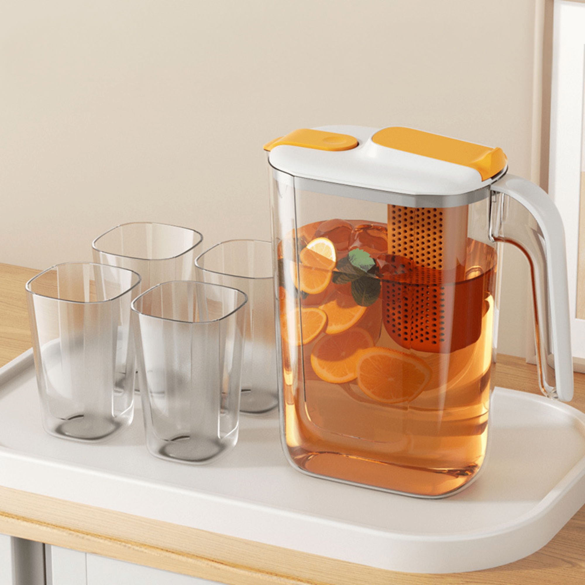 Multi-Purpose Beverages Kettle Jar with Strainer and 4 Cups (2.6L)