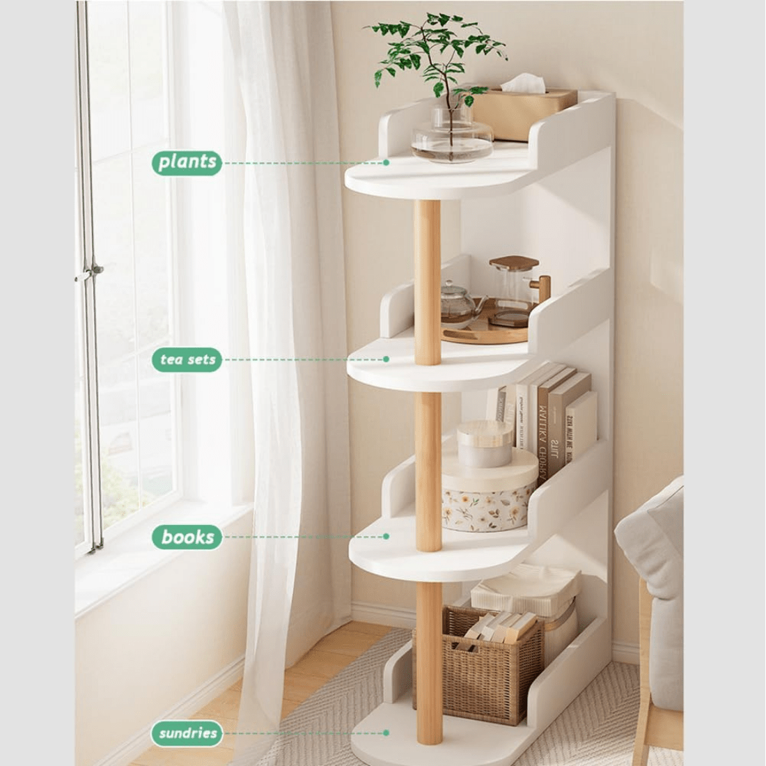 Compact 4-Tier Bed & Sofa Side Storage Shelf