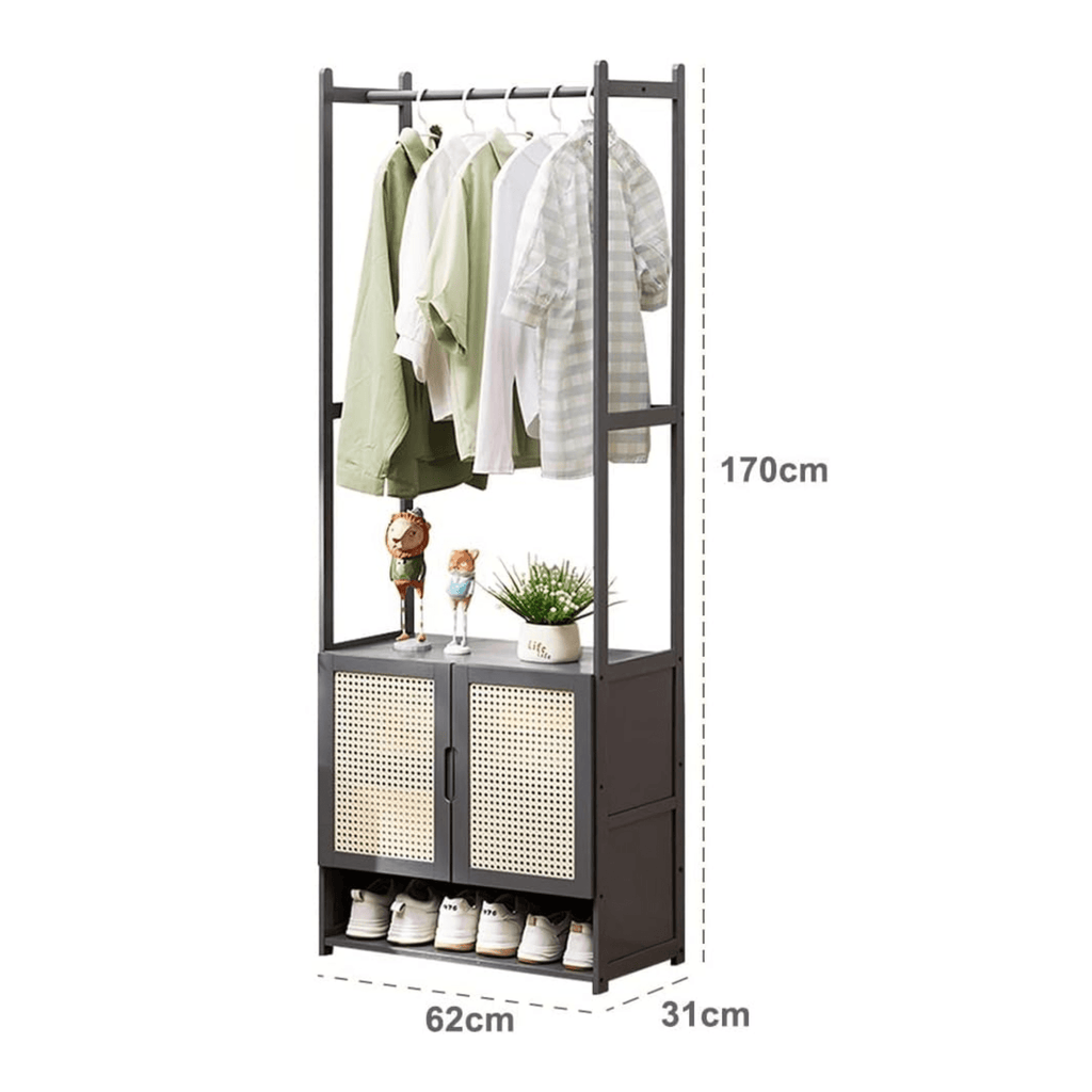 Multi-Purpose Bamboo Wood Clothing Rack Organizer with Shoe Rack (62cm)