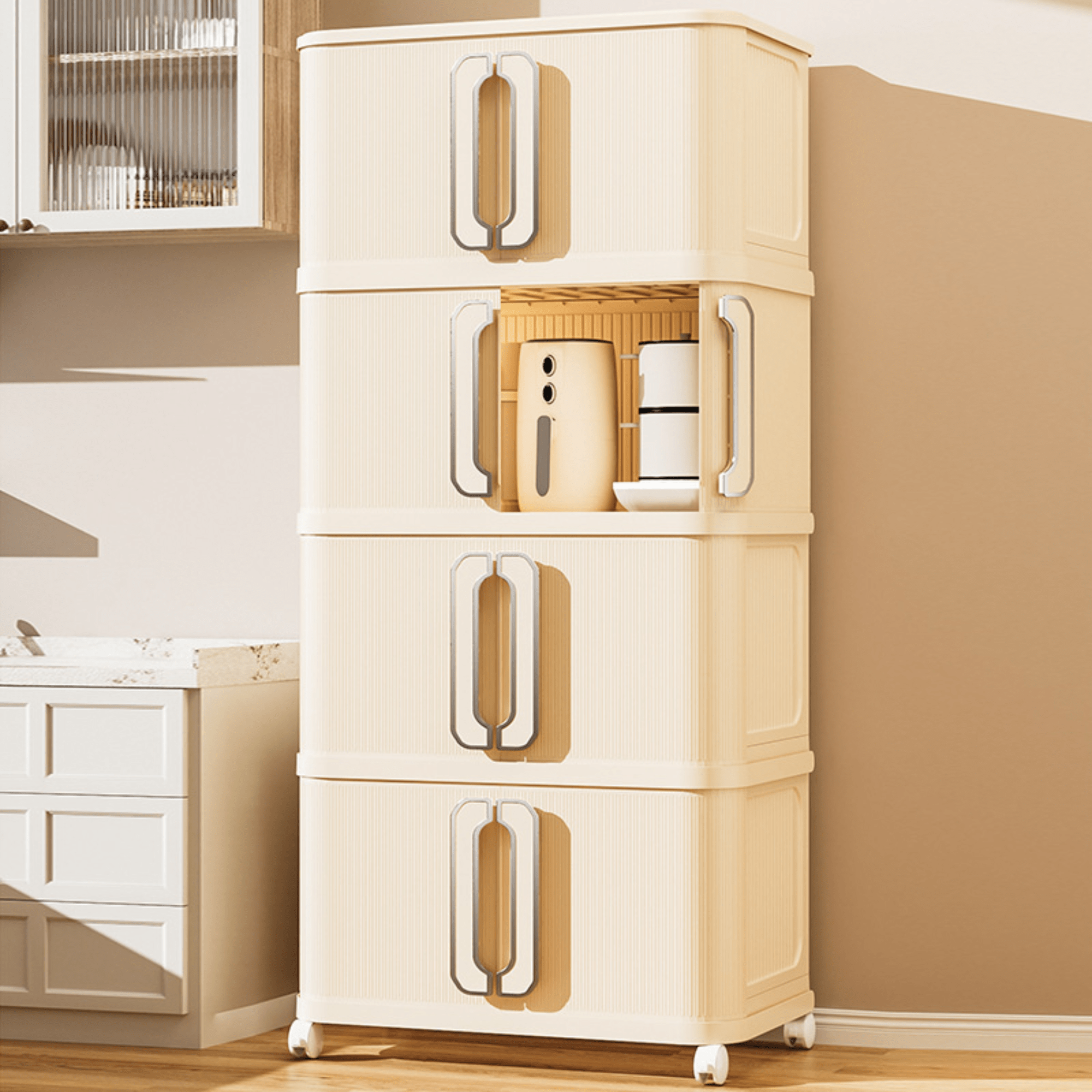 Stackable Multi-Layer Storage Cabinet with Wheels
