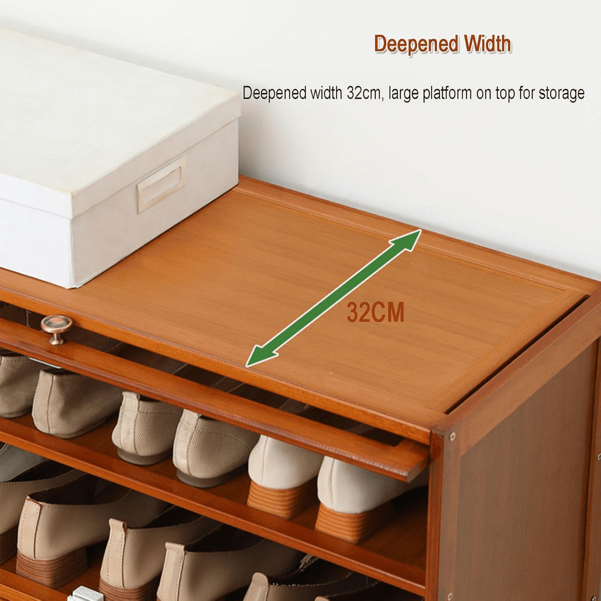 Multi-Layer Bamboo Wood Shoe Cabinet with Flip Doors (80cm)