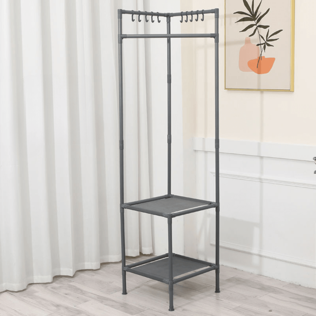 Multi-Functional Space Saving Corner Coat Rack with Shelf Storage