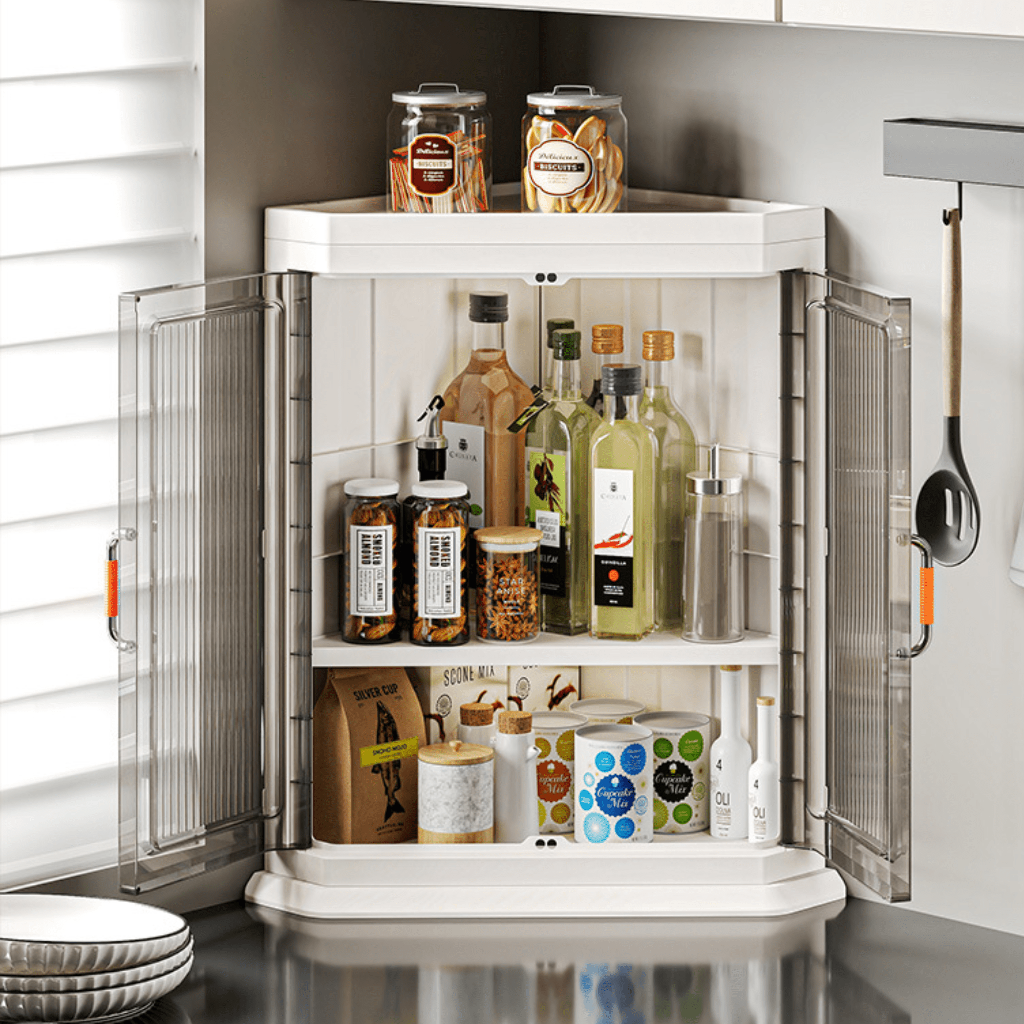 Multifunctional Plastic Triangle Corner Storage Cabinet