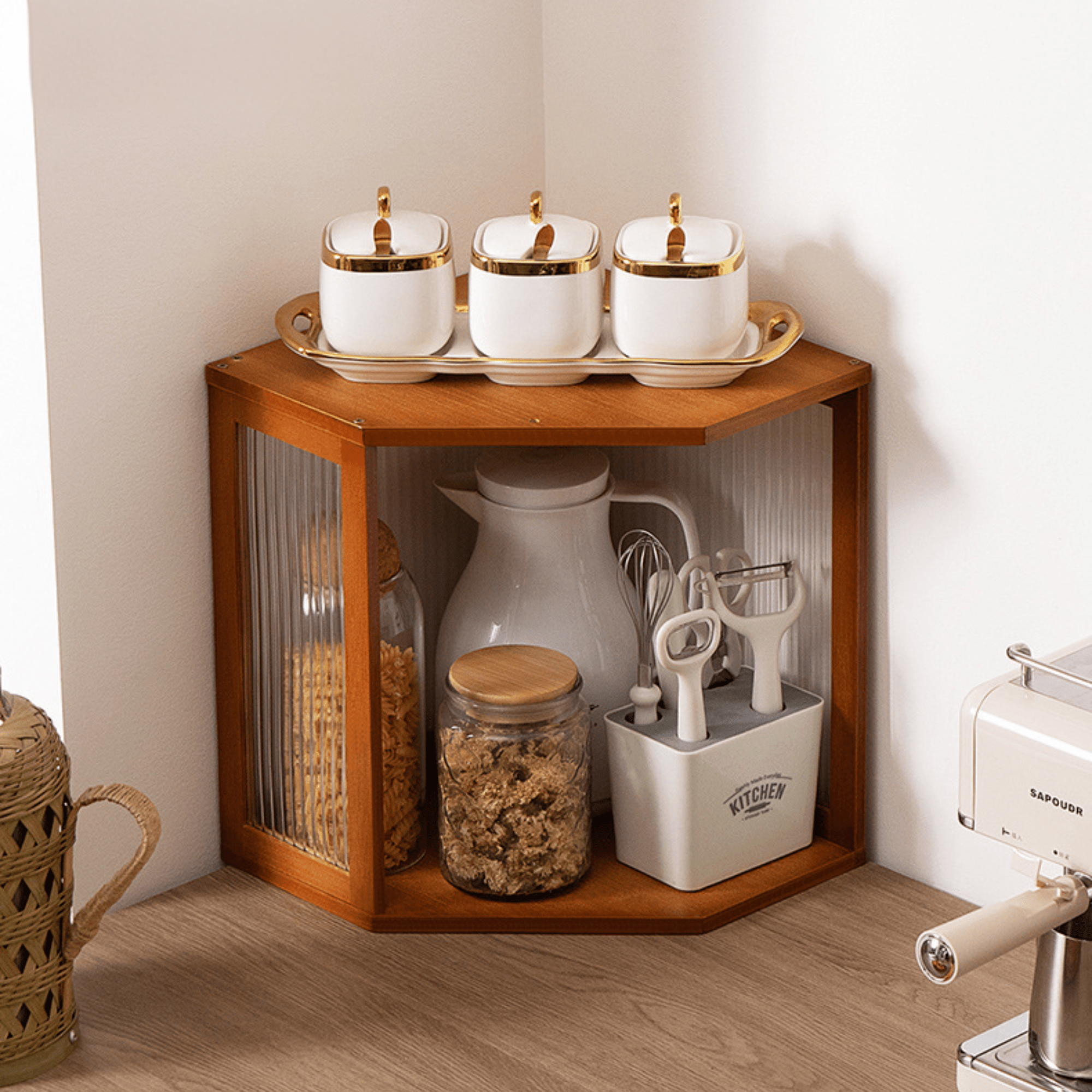 Multi-Purpose Stackable Bamboo Corner Storage Organizer