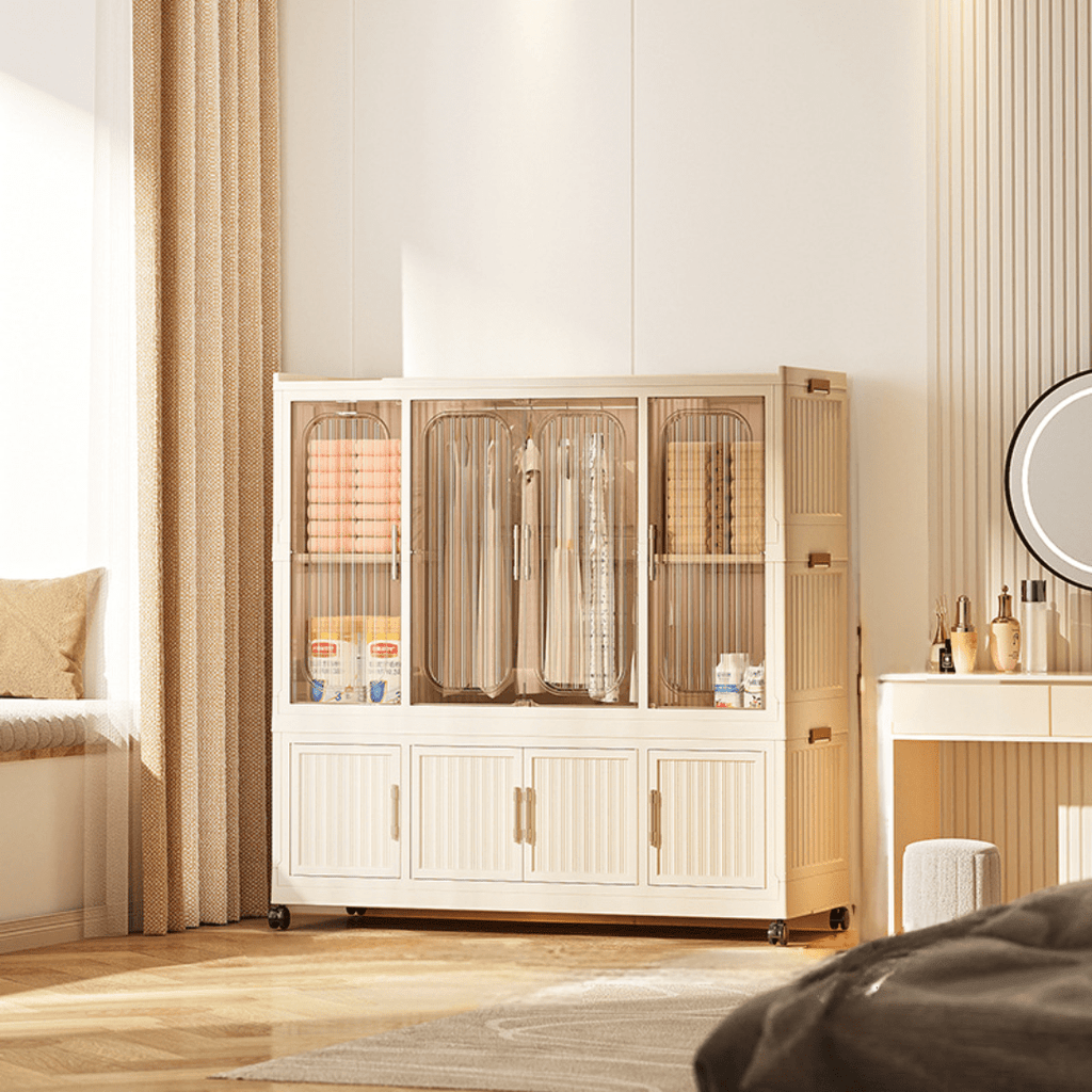 Multi-Tier Magnetic Door Plastic Storage Wardrobe With Wheels(120cm)
