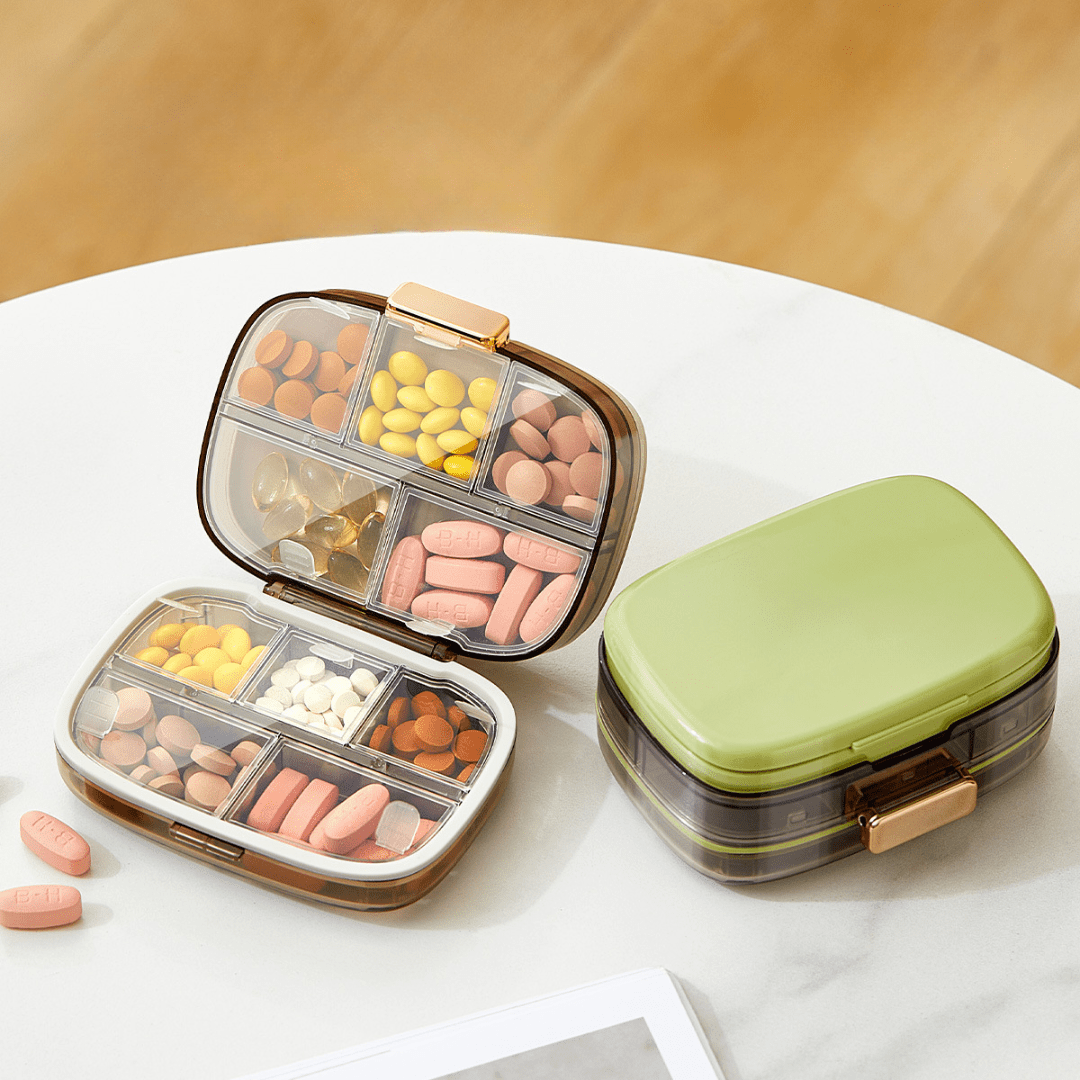 Three-Layer Green Portable Weekly Pill Organizer Box with Moisture Seal