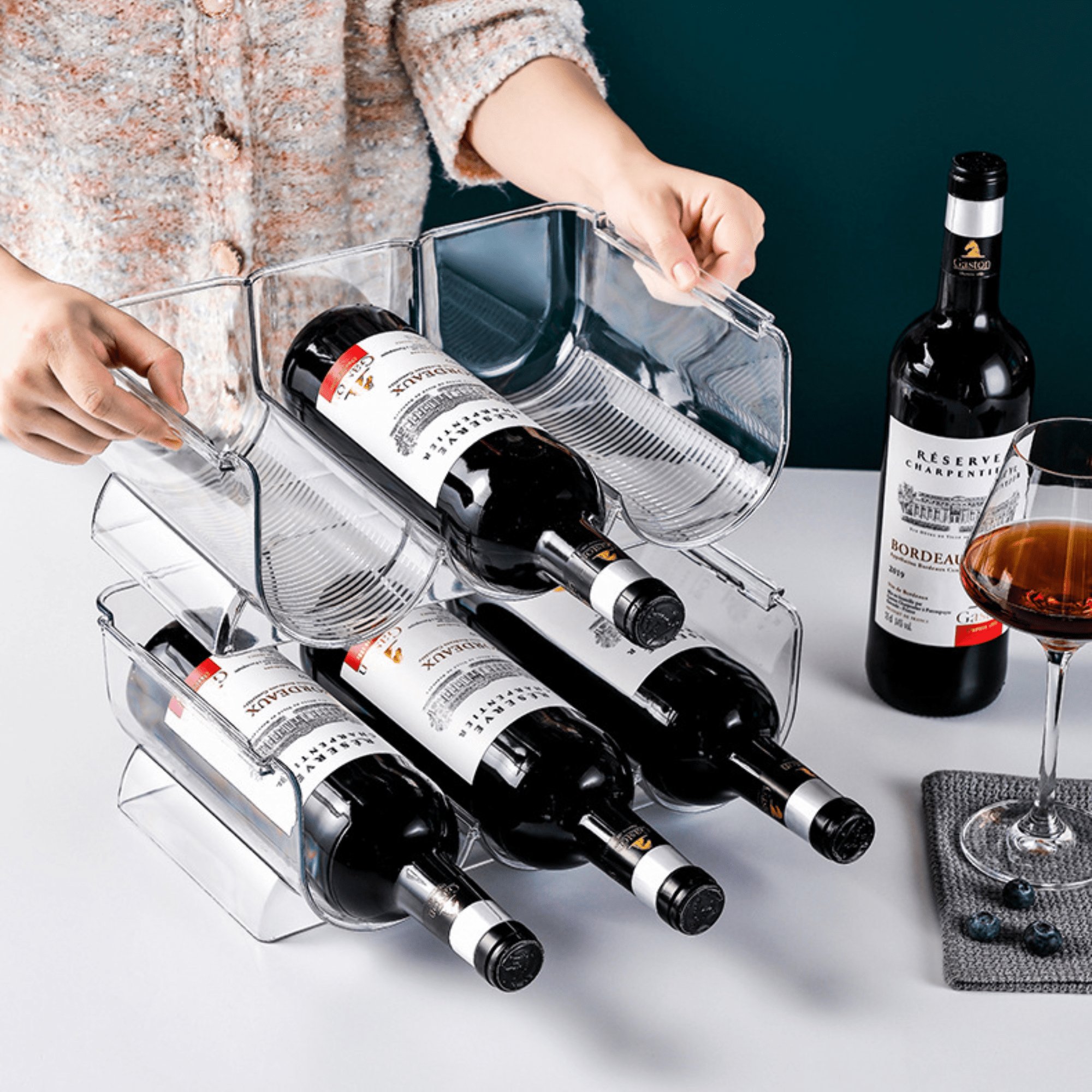 Stackable Water Bottle and Wine Rack Durable Transparent Organizer