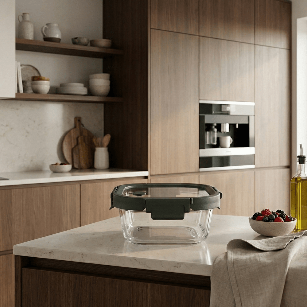 Square Borosilicate Glass Container with Vented Glass Lid