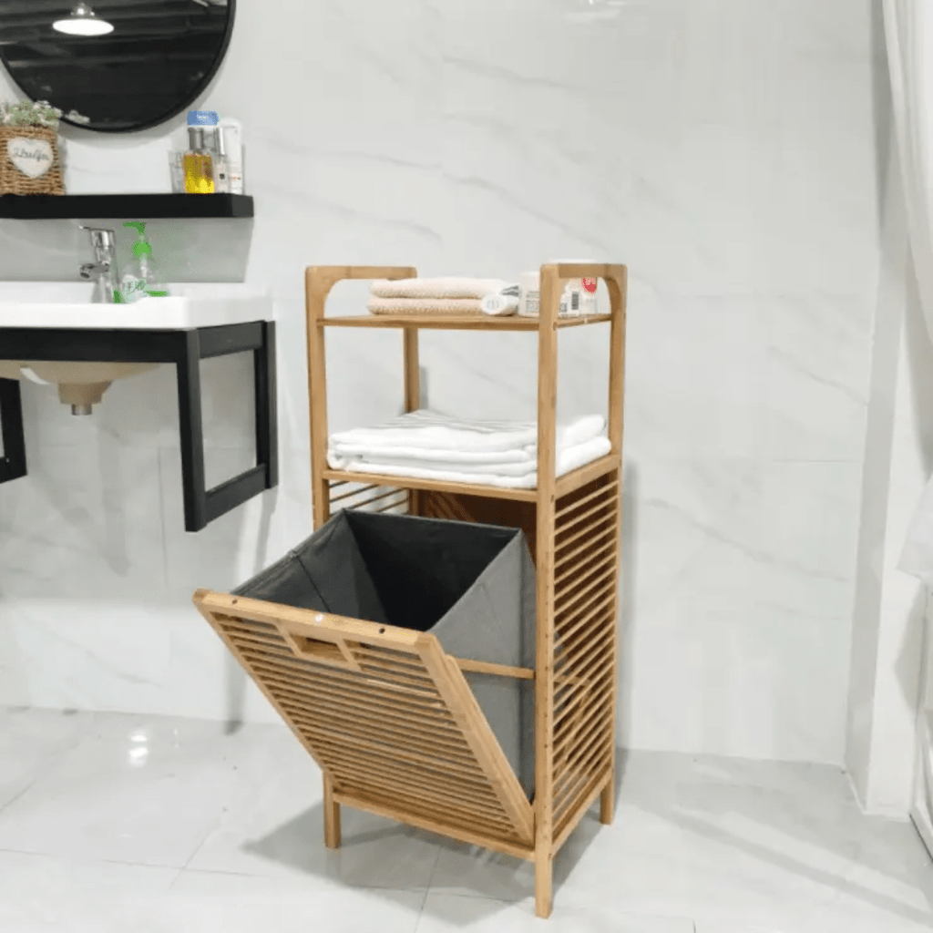 Multipurpose Multi-Layer Bamboo Wicker Laundry Basket with Table Compartment