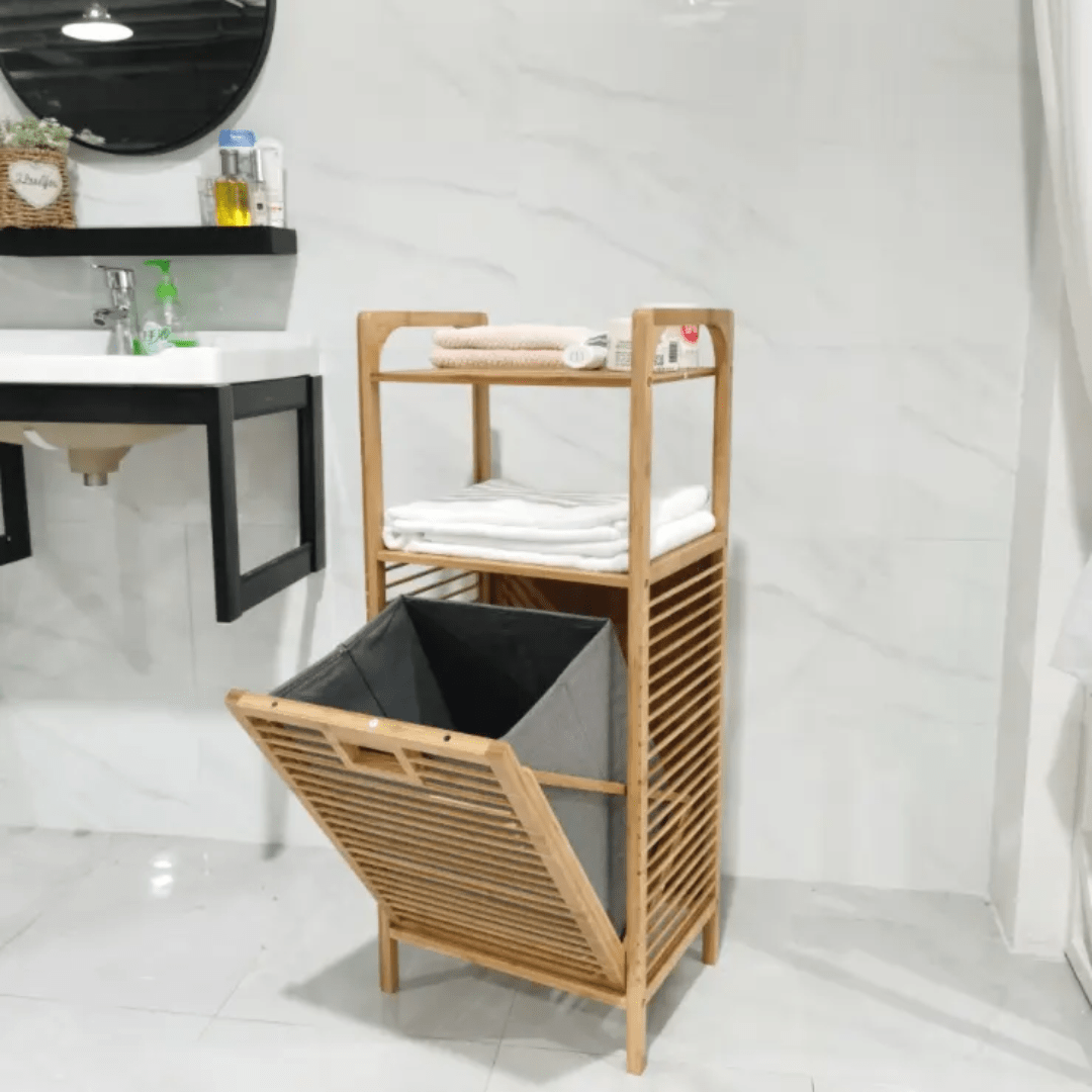 Multipurpose Multi-Layer Bamboo Wicker Laundry Basket with Table Compartment