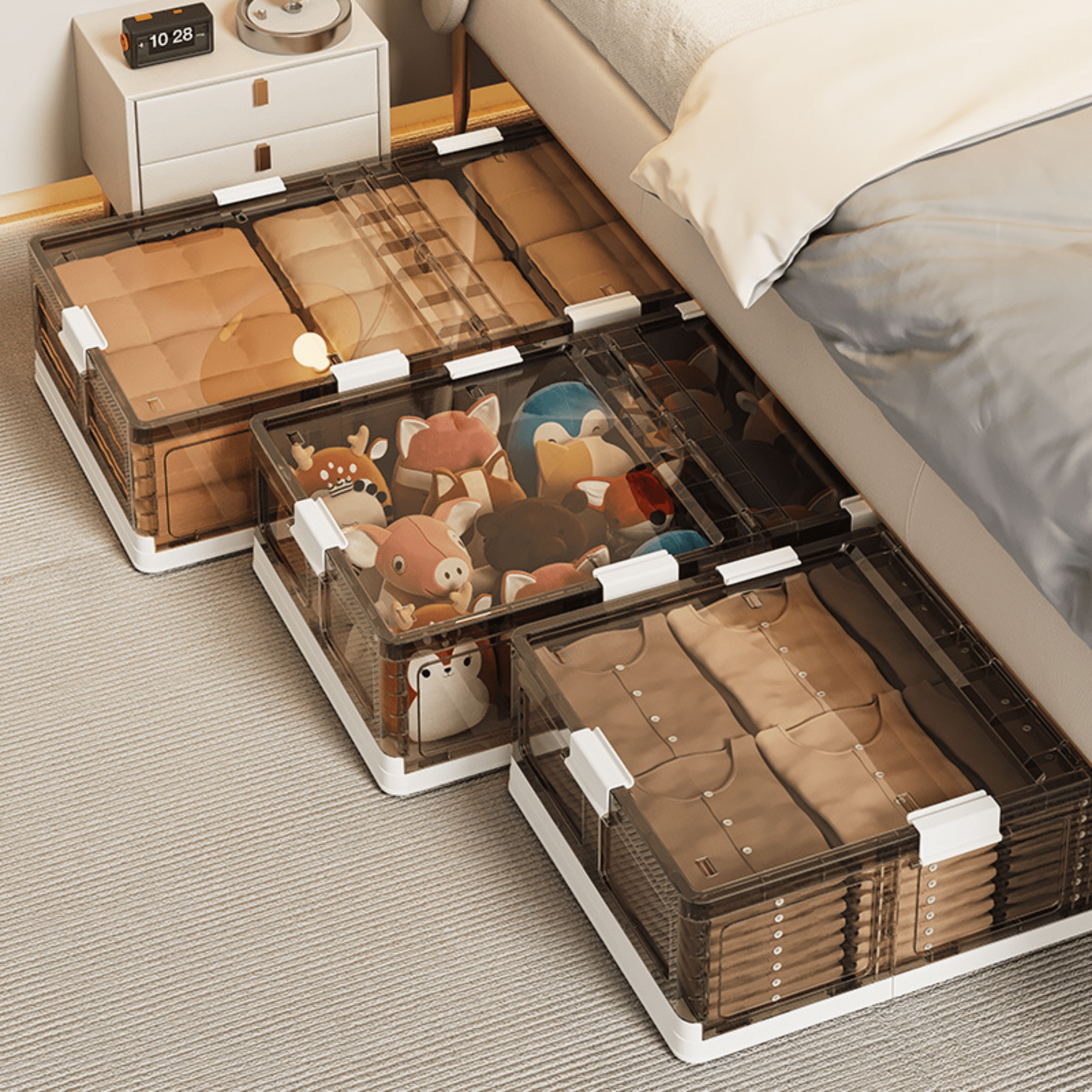 Stackable Multi-Use Plastic Underbed Organizer Box with Roller Wheels