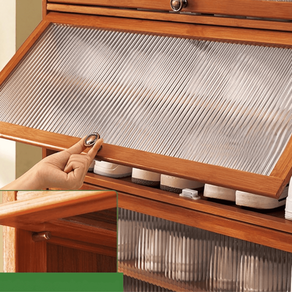 Multi-Tier Bamboo Shoe Rack with Transparent Flap Doors (Brown-80cm)