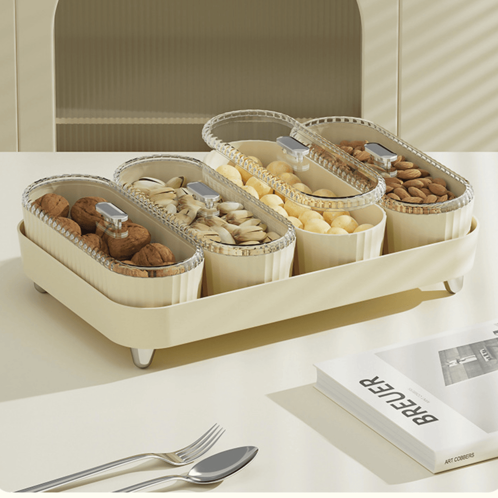 Premium 4 Jar Snack & Dry Fruit Container Set with Tray & Lids