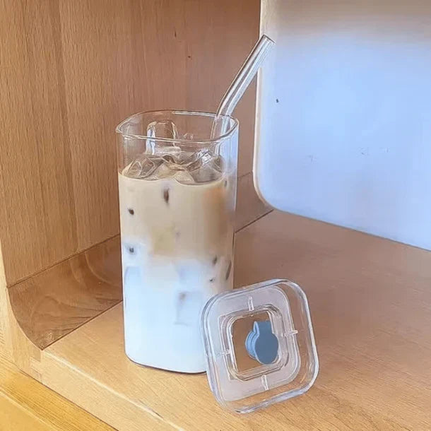 Multi-Purpose Borosilicate Glass Coffee and Juice Cup with Lid(400ml)