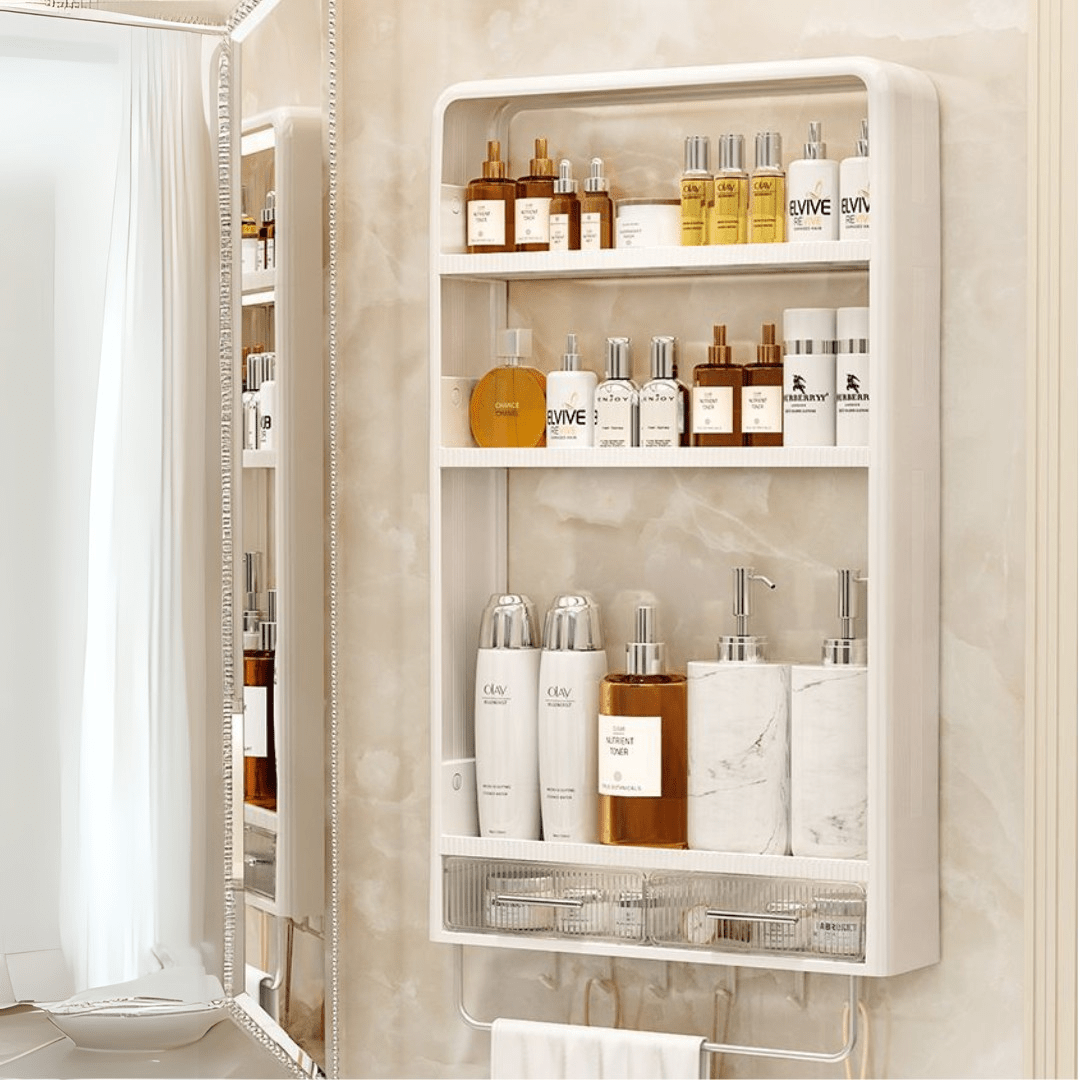 Multipurpose Multi-Layer Plastic Wall Mounted Storage Rack with Hooks(40cm)